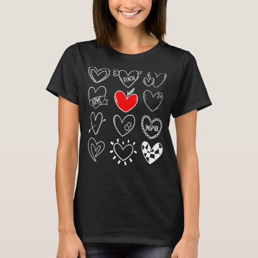 Teach Love Inspire Hearts Valentijnsdag for Teach T-shirt (Voorkant)
