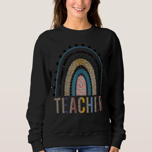 Teach Love Inspire Leopard Boho Rainbow Teach Trui (Voorkant)