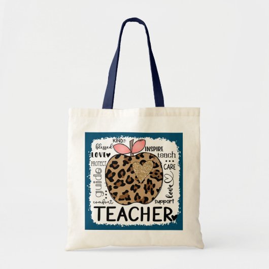 Teach Love Inspire Leopard Print Apple Teacher Tote Bag (Voorkant)