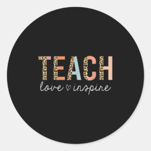 Teach Love Inspire Leopard Terug naar school Cute Ronde Sticker