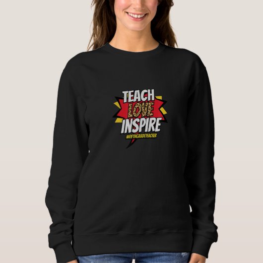 Teach Love Inspire Leopard Valentijnsdag 5th Afstu Trui (Voorkant)