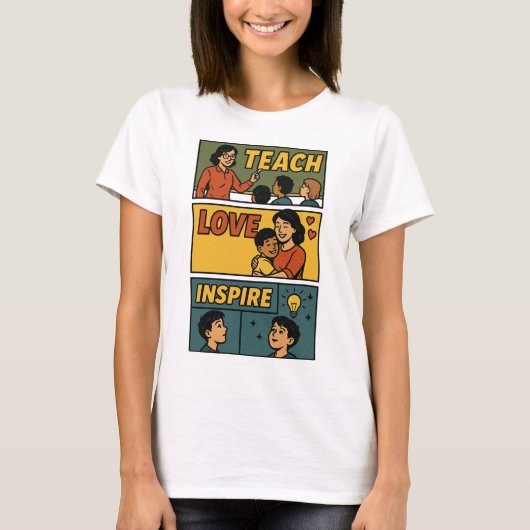 Teach Love Inspire – Motivatie retro docent T-shirt (Voorkant)