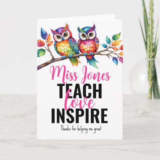 Teach love inspire owl bedankt om me te helpen gro kaart (Voorkant)