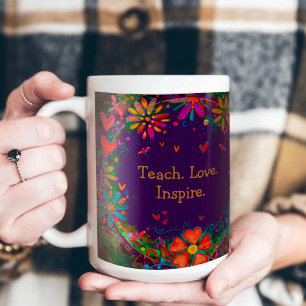 Teach Love Inspire Quote Naam Floral Paarse Koffiemok
