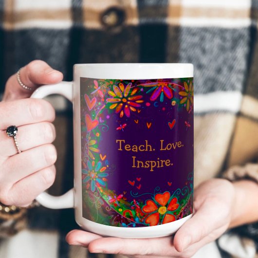 Teach Love Inspire Quote Naam Floral Paarse Koffiemok