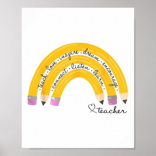 Teach Love Inspire Rainbow Pencil Teacher Ck To Sc Poster (Voorkant)