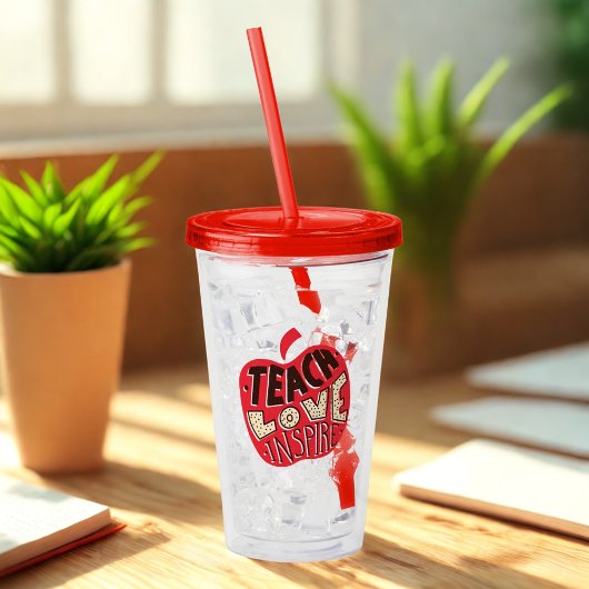 Teach Love Inspire Red Apple leraar Acryl Drinkbeker