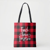 Teach Love Inspire Red en Black Buffalo Plaid Tote Bag (Voorkant)