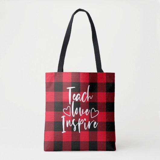 Teach Love Inspire Red en Black Buffalo Plaid Tote Bag (Voorkant)
