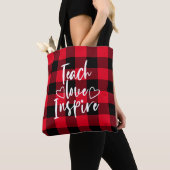Teach Love Inspire Red en Black Buffalo Plaid Tote Bag (Dichtbij)