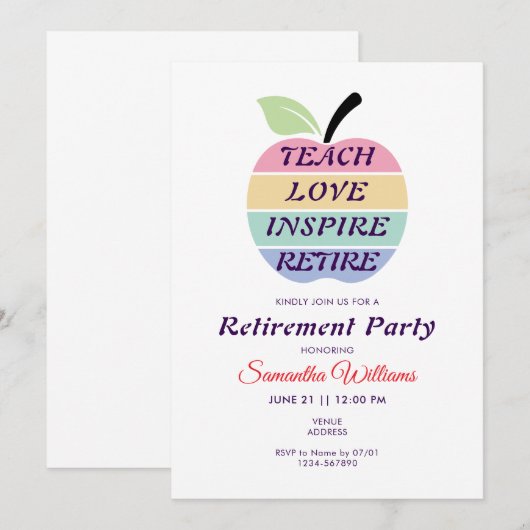 Teach Love Inspire Retirement Party voor gepension Kaart (Voorkant / Achterkant)