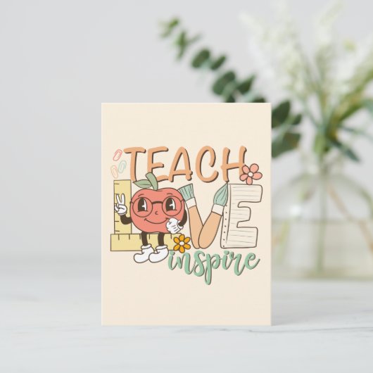 Teach Love Inspire – Schattigee schoolbenodigdhede Briefkaart (Staand voorkant)