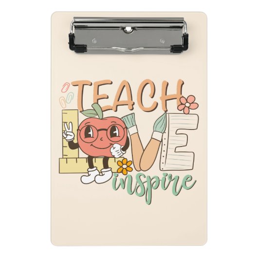 Teach Love Inspire – Schattigee schoolbenodigdhede Mini Klembord (Voorkant)