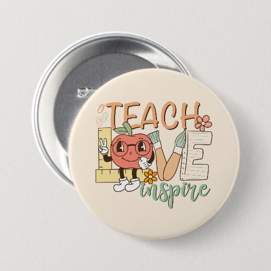 Teach Love Inspire – Schattigee schoolbenodigdhede Ronde Button 7,6 Cm (Voorkant /achterkant)