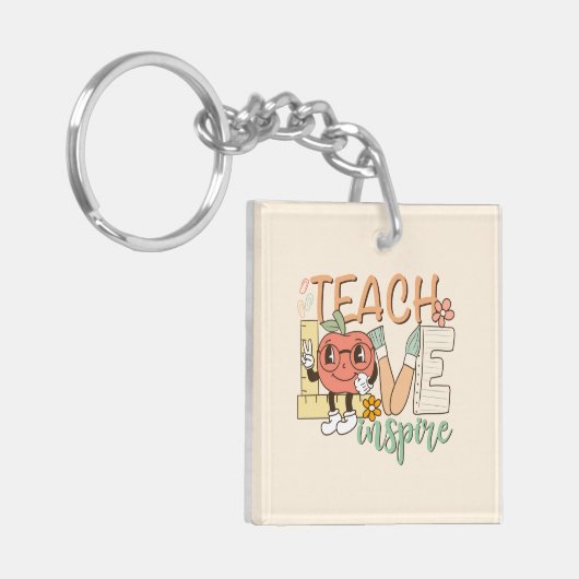 Teach Love Inspire – Schattigee schoolbenodigdhede Sleutelhanger (Voorkant Links)