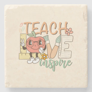 Teach Love Inspire – Schattigee schoolbenodigdhede Stenen Onderzetter
