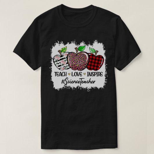 Teach Love Inspire Science leraar Apple Leopard R T-shirt (Design voorkant)
