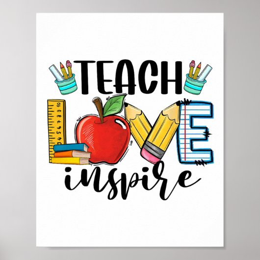 Teach Love Inspire Shirt Funny Ck To School Teache Poster (Voorkant)