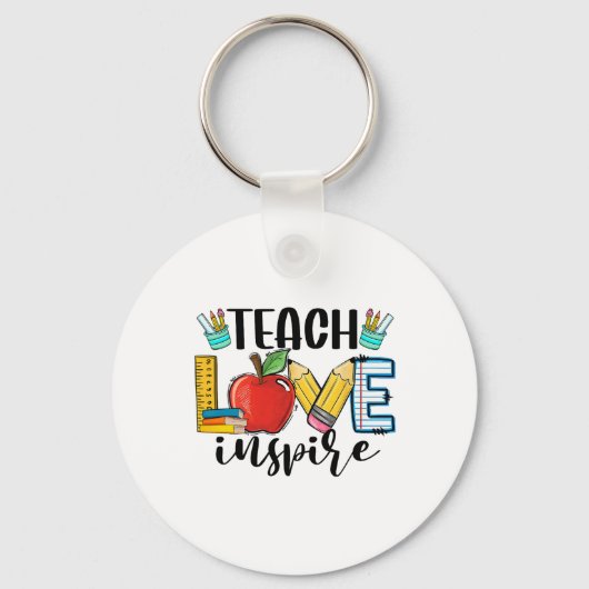 Teach Love Inspire Shirt Funny Ck To School Teache Sleutelhanger (Voorkant)