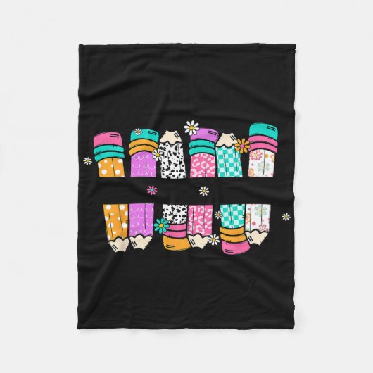 Teach Love Inspire Teacher Pencil Terug naar Schoo Fleece Deken (Voorkant)