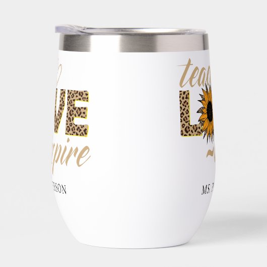 Teach Love Inspire Teacher Sunflower Moderne Name (Rechts)