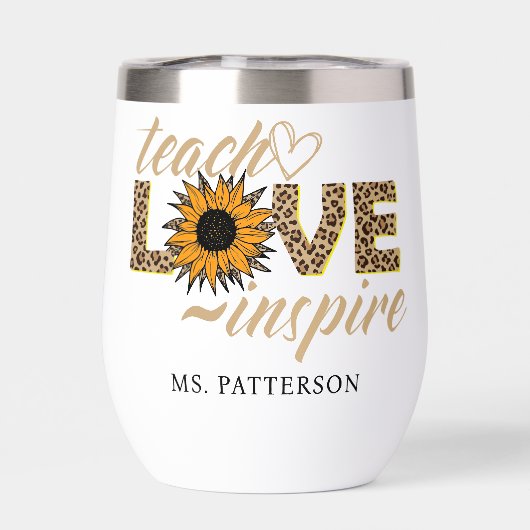 Teach Love Inspire Teacher Sunflower Moderne Name (Achterkant)