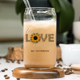 Teach Love Inspire Teacher Sunflower Moderne Name Blikvorm Glas