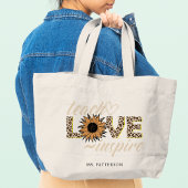 Teach Love Inspire Teacher Sunflower Moderne Name Grote Tote Bag