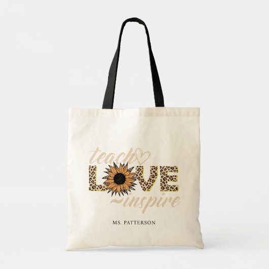 Teach Love Inspire Teacher Sunflower Moderne Name Tote Bag (Achterkant)