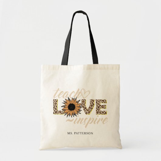 Teach Love Inspire Teacher Sunflower Moderne Name Tote Bag (Voorkant)