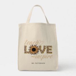 Teach Love Inspire Teacher Sunflower Moderne Name Tote Bag