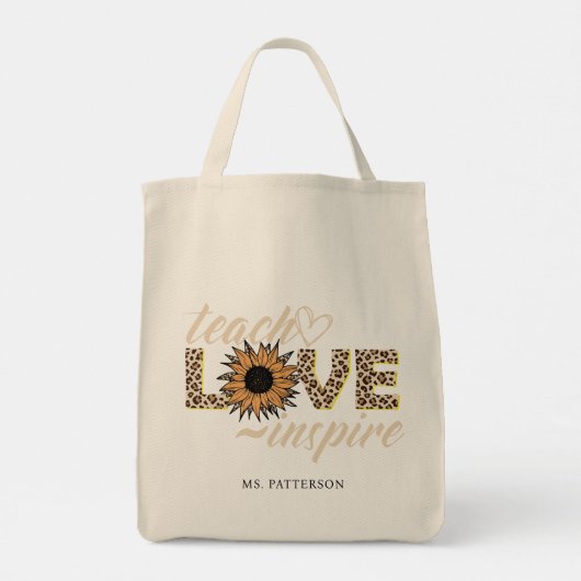Teach Love Inspire Teacher Sunflower Moderne Name Tote Bag (Achterkant)