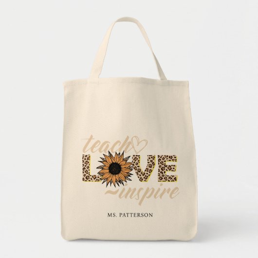 Teach Love Inspire Teacher Sunflower Moderne Name Tote Bag (Voorkant)