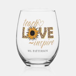 Teach Love Inspire Teacher Sunflower Moderne Name Wijnglas Zonder Voet