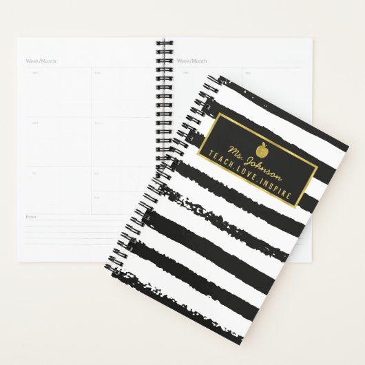 Teach Love Inspire | Zwarte Stripes Gold Apple Planner (Display)