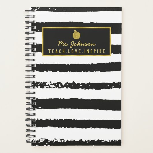 Teach Love Inspire | Zwarte Stripes Gold Apple Planner (Voorkant)