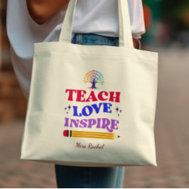 Teach Love Inspireer de kleurrijke beste leraar Tote Bag