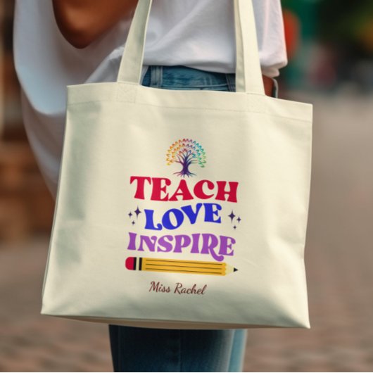 Teach Love Inspireer de kleurrijke beste leraar Tote Bag