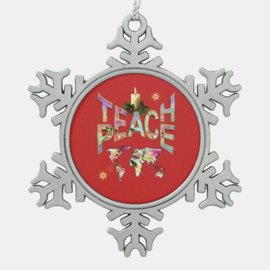Teach-Peace-decor Tin Sneeuwvlok Ornament (Voorkant)