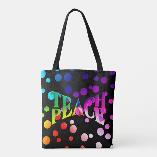 TEACH PEACE Rainbow Graphic op Polka Dots Tote Bag (Achterkant)