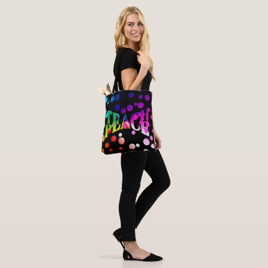 TEACH PEACE Rainbow Graphic op Polka Dots Tote Bag (Op model)