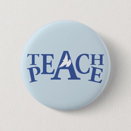 Teach peace single white slogan button badge (Voorkant)