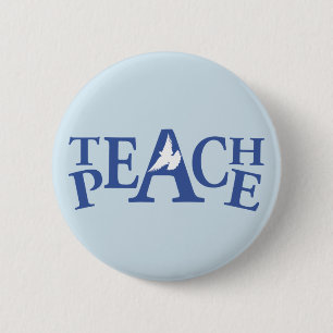 Teach peace single white slogan button badge