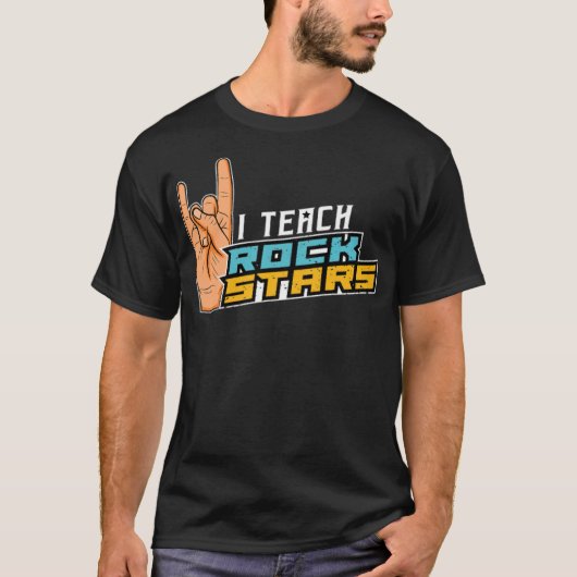 Teach Rock Stars Rock n Roll Musik Teacher radio T-shirt (Voorkant)
