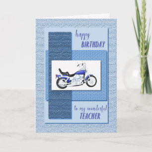 Teacher, a birthday card with a motor bike kaart