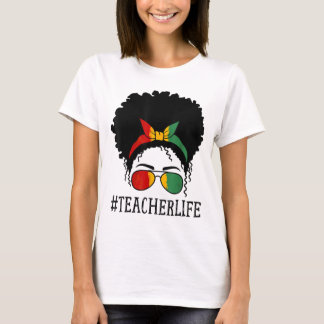 Teacher African Women Messy Bun Black History Mont T-shirt