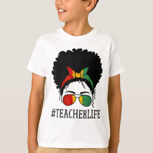 Teacher African Women Messy Bun Black History Mont T-shirt
