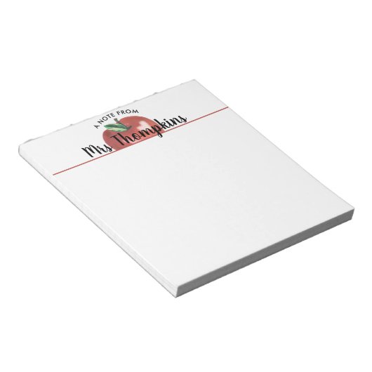 Teacher Apple Heart Red Script Name Notepad Notitieblok (Schuin)