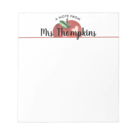 Teacher Apple Heart Red Script Name Notepad Notitieblok