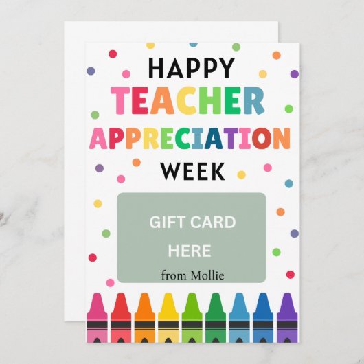 Teacher Appreciation Gift Kaart Houder - Crayons (Voorkant / Achterkant)
